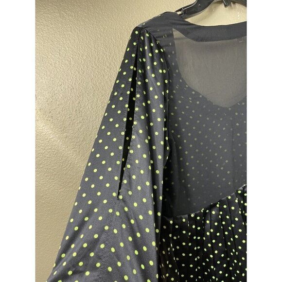 Princess Vera Wang 7 Tunic Top Dress Pleated Black Green Polka Dots Sheer Back - Picture 3 of 8